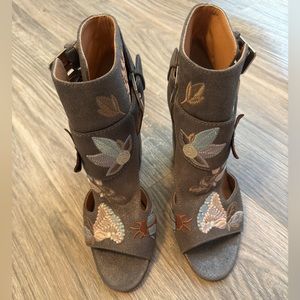 Laurence Dacade Rush Bagatelle Embroidered Butterfly Garden Heels, Never Worn